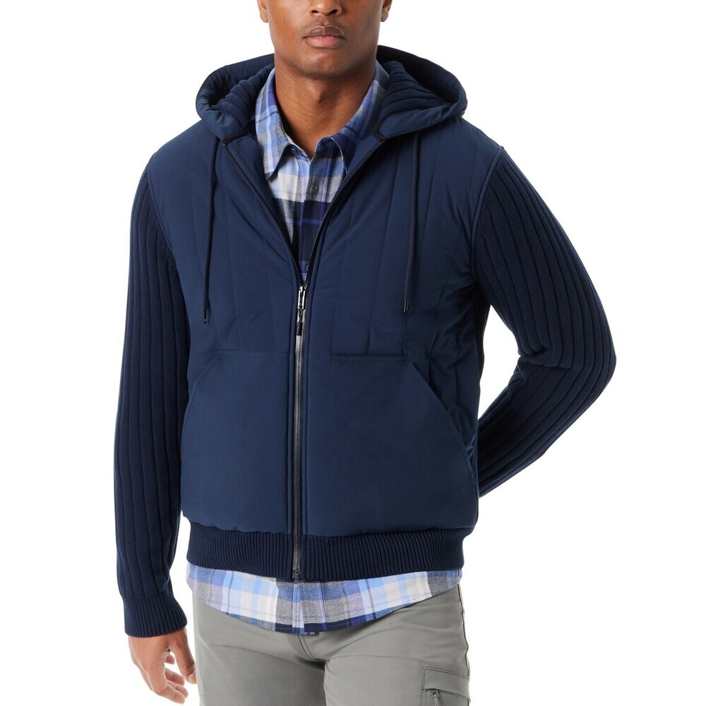 Bass Outdoor Mixed Media Jacket Mens XL Navy Blaze Full Zip Hooded Outdoor FTS44
